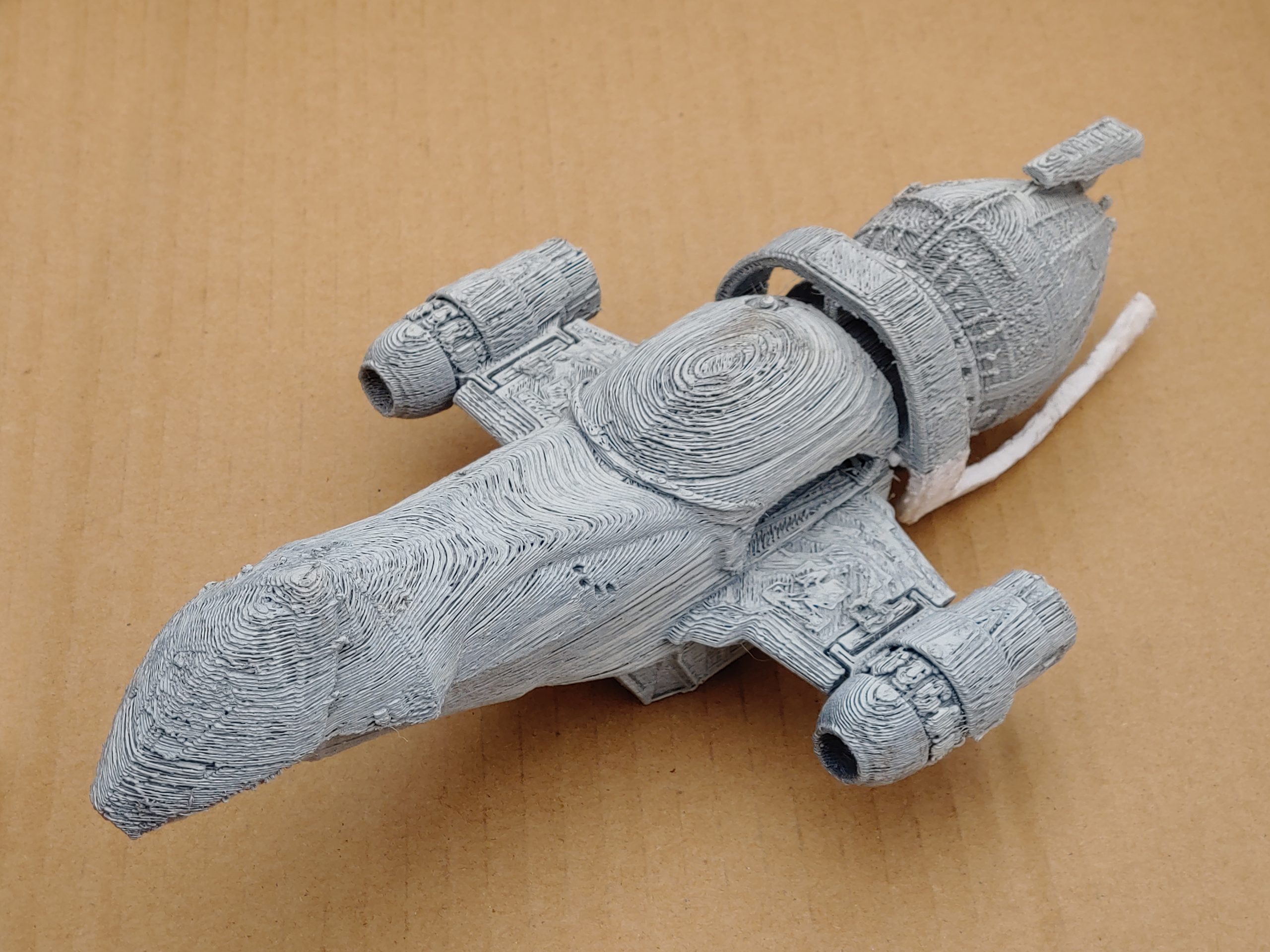 3D printed firefly class transport ship from Firefly show and serenity movie, with a rear bar repaired using a 3D pen