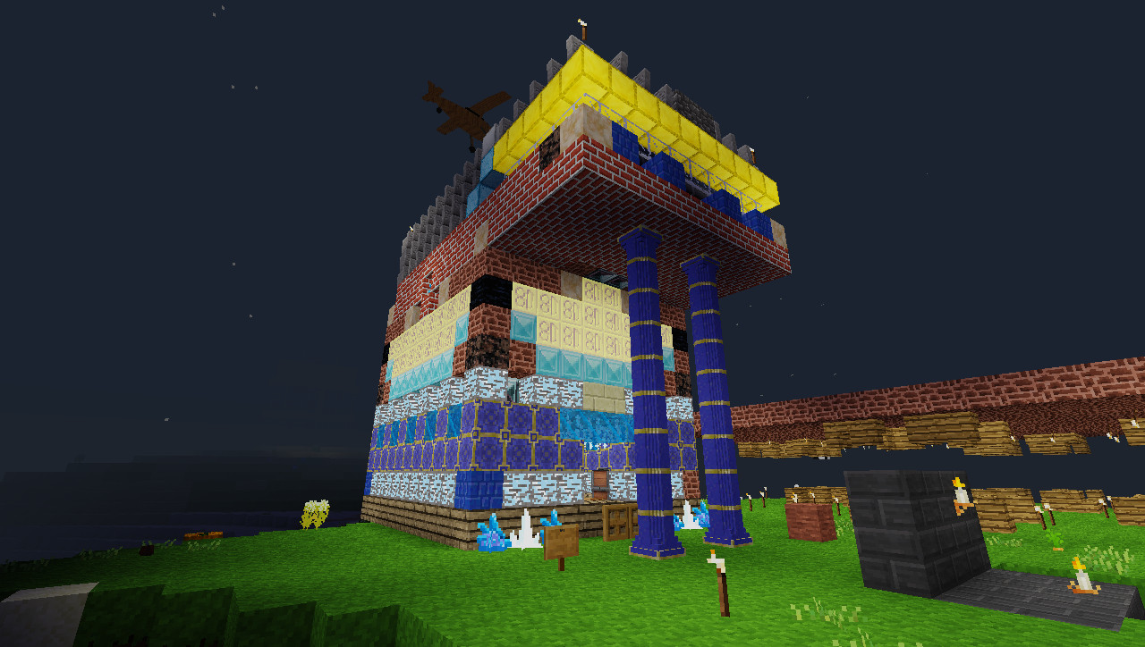 This is Noah's house, transplanted into another world. I still have a backup of the original world. The house shows the types of nodes people expect when they join a server. Though some other server-specific theme may encourage users to build using different nodes, the caverealms mod is quite popular and makes deep digs more awesome (as does the underground framework and in OldCoder's Bucket_Game along with various underground mods he integrated).