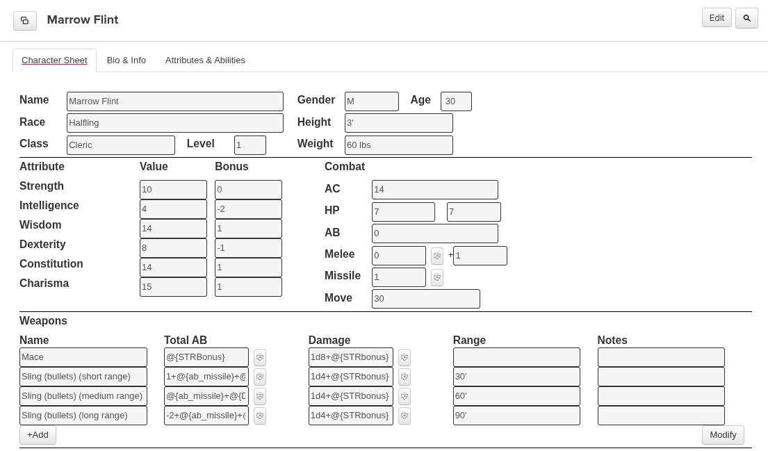 Roll20: How to use (or avoid) Macros for Basic Fantasy RPG